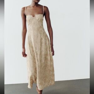 ZARA floral embroidered midi dress small